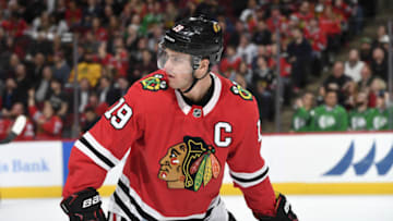 CHICAGO, IL - MARCH 20: Jonathan Toews #19 of the Chicago Blackhawks waits for play to begin in the third period against the Colorado Avalanche at the United Center on March 20, 2018 in Chicago, Illinois. The Colorado Avalanche defeated the Chicago Blackhawks 5-1. (Photo by Bill Smith/NHLI via Getty Images)