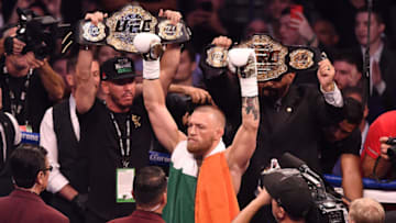 LAS VEGAS, NV - AUGUST 26: Conor McGregor is introduced prior to facing Floyd Mayweather Jr. in their super welterweight boxing match at T-Mobile Arena on August 26, 2017 in Las Vegas, Nevada. Mayweather won by 10th-round TKO. (Photo by Jeff Bottari/Zuffa LLC/Zuffa LLC via Getty Images)