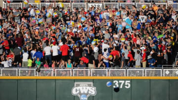 Jun 19, 2015; Omaha, NE, USA; Bleach balls fill the bleachers during a break in action between against the Vanderbilt Commodores and against the TCU Horned Frogs in the 2015 College World Series at TD Ameritrade Park. Mandatory Credit: Steven Branscombe-USA TODAY Sports