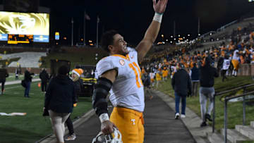 COLUMBIA, MO - NOVEMBER 23: Linebacker Henry To'o To'o #11 of the Tennessee Volunteers celebrates their win against the Missouri Tigers at Memorial Stadium on November 23, 2019 in Columbia, Missouri. (Photo by Ed Zurga/Getty Images)