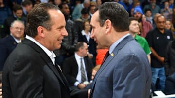 Duke basketball head coach Mike Krzyzewski and Notre Dame basketball head coach Mike Brey (Matt Cashore-USA TODAY Sports)