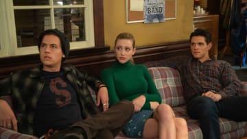 Riverdale -- "Chapter Seventy-Six: Killing Mr. Honey" -- Image Number: RVD419a_0213b -- Pictured (L - R): Cole Sprouse as Jughead Jones, Lili Reinhart as Betty Cooper, and Casey Cott as Kevin Keller -- Photo: Kailey Schwerman/The CW -- © 2020 The CW Network, LLC. All Rights Reserved.