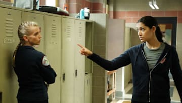 CHICAGO FIRE -- "A Man's Legacy" Episode 607 -- Pictured: (l-r) Kara Killmer as Sylvie Brett, Miranda Rae Mayo as Stella Kidd -- (Photo by: Elizabeth Morris/NBC)