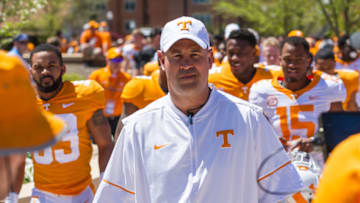 KNOXVILLE, TN - APRIL 21: .Tennessee Volunteers head coach Jeremy Pruitt leads the team in the Vol Walk prior to the Tennessee spring game on April 21, 2018, at Neyland Stadium in Knoxville, TN. (Photo by Bryan Lynn/Icon Sportswire via Getty Images)