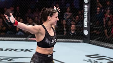 RIO DE JANEIRO, BRAZIL - MAY 12: Mackenzie Dern of the United States celebrates victory over Amanda Cooper of the United States in their women's strawweigth bout during the UFC 224 event at Jeunesse Arena on May 12, 2018 in Rio de Janeiro, Brazil. (Photo by Buda Mendes/Zuffa LLC/Zuffa LLC)
