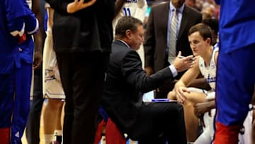 LAWRENCE, KS - NOVEMBER 29: Head coach Bill Self of the Kansas Jayhawks instructs during a timeout in the game against the Long Beach State 49ers at Allen Fieldhouse on November 29, 2016 in Lawrence, Kansas. (Photo by Jamie Squire/Getty Images)
