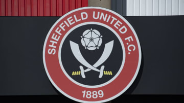 SHEFFIELD, ENGLAND - MARCH 23: The Sheffield United club crest outside Bramall Lane, home of Sheffield United Football Club on March 23, 2020 in Leeds, England (Photo by Visionhaus)