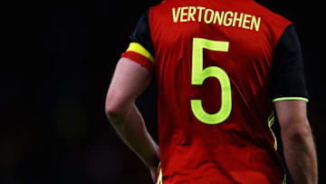 BRUSSELS, BELGIUM - JUNE 05: A detailed view of the shirt and captains armband worn by Jan Vertonghen of Belgium during the International Friendly match between Belgium and Czech Republic at Stade Roi Baudouis on June 5, 2017 in Brussels, Belgium. (Photo by Dean Mouhtaropoulos/Getty Images)