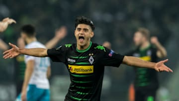 MOENCHENGLADBACH, GERMANY - MARCH 16: Mahmoud Dahoud of Borussia Moenchengladbach celebrate after he scores his teams second goal during the UEFA Europa League match between Borussia Moenchengladbach and FC Schalke 04 at Borussia-Park on March 16, 2017 in Moenchengladbach, Germany. (Photo by Christian Verheyen/Borussia Moenchengladbach via Getty Images)