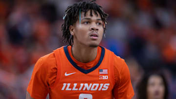 LAS VEGAS, NV - NOVEMBER 20: Terrence Shannon Jr. #0 of the Illinois Fighting Illini is seen during the game against the Virginia Cavaliers at T-Mobile Arena on November 20, 2022 in Las Vegas, Nevada. (Photo by Michael Hickey/Getty Images)