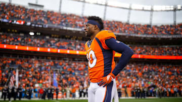 DENVER, CO - NOVEMBER 4: Wide receiver Emmanuel Sanders #10 of the Denver Broncos stands on the sideline before a game against the Houston Texans at Broncos Stadium at Mile High on November 4, 2018 in Denver, Colorado. (Photo by Justin Edmonds/Getty Images)
