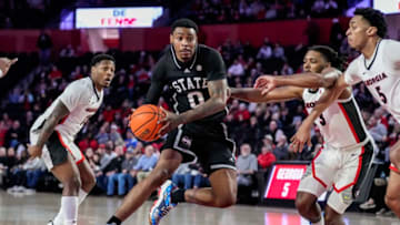 Jan 11, 2023; Athens, Georgia, USA; Mississippi State Bulldogs forward D.J. Jeffries (0) runs down the lane to the basket against the Georgia Bulldogs during the first half at Stegeman Coliseum. Mandatory Credit: Dale Zanine-USA TODAY Sports