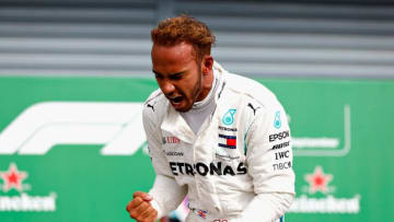 MONZA, ITALY - SEPTEMBER 02: Race winner Lewis Hamilton of Great Britain and Mercedes GP celebrates in parc ferme during the Formula One Grand Prix of Italy at Autodromo di Monza on September 2, 2018 in Monza, Italy. (Photo by Will Taylor-Medhurst/Getty Images)