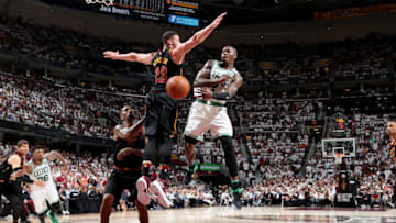 CLEVELAND, OH - MAY 25: Terry Rozier #12 of the Boston Celtics passes the ball against the Cleveland Cavaliers during Game Six of the Eastern Conference Finals of the 2018 NBA Playoffs on May 25, 2018 at Quicken Loans Arena in Cleveland, Ohio. NOTE TO USER: User expressly acknowledges and agrees that, by downloading and or using this Photograph, user is consenting to the terms and conditions of the Getty Images License Agreement. Mandatory Copyright Notice: Copyright 2018 NBAE (Photo by Nathaniel S. Butler/NBAE via Getty Images)