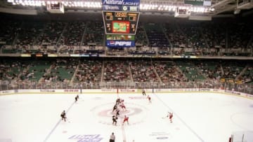 3 Oct 1997: General view of the first home game for the Carolina Hurricanes as they play the Pittsburgh Penguins at the Greensboro Coliseum in Greensboro, North Carolina. The Penguins won the game 4-3. Mandatory Credit: Craig Jones /Allsport