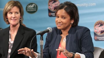 INDIANAPOLIS - NOVEMBER 18: Pokey Chatman talks to the media during a press conference announcing her as the new head coach of the Indiana Fever at Bankers Life Fieldhouse on November 18, 2016 in Indianapolis, Indiana. NOTE TO USER: User expressly acknowledges and agrees that, by downloading and or using this Photograph, user is consenting to the terms and condition of the Getty Images License Agreement. Mandatory Copyright Notice: 2016 NBAE (Photo by Ron Hoskins/NBAE via Getty Images)
