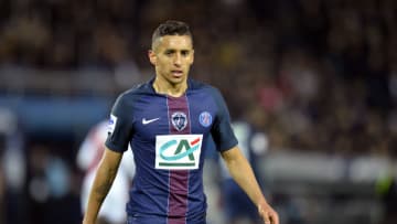PARIS, FRANCE - APRIL 26: Marquinhos of Paris Saint-Germain reacts during the French Cup Semi-Final match between Paris Saint-Germain and As Monaco at Parc des Princes on April 26, 2017 in Paris, France. (Photo by Aurelien Meunier/Getty Images )