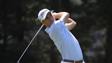 SAN FRANCISCO, CALIFORNIA - AUGUST 08: Justin Thomas of the United States plays a shot from the 14th tee during the third round of the 2020 PGA Championship at TPC Harding Park on August 08, 2020 in San Francisco, California. (Photo by Harry How/Getty Images)