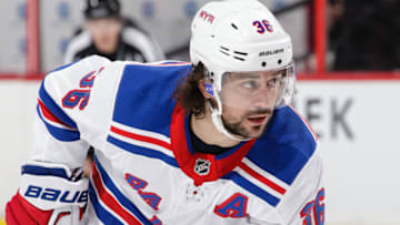 OTTAWA, ON - FEBRUARY 17: Mats Zuccarello #36 of the New York Rangers looks on in a game against the Ottawa Senators at Canadian Tire Centre on February 17, 2018 in Ottawa, Ontario, Canada. (Photo by Jana Chytilova/Freestyle Photography/Getty Images) *** Local Caption ***