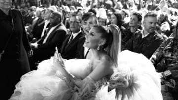 LOS ANGELES, CALIFORNIA - JANUARY 26:(EDITOR'S NOTE: This image has been converted to black and white. Color version available.) Ariana Grande attends the 62nd Annual GRAMMY Awards on January 26, 2020 in Los Angeles, California. (Photo by John Shearer/Getty Images for The Recording Academy)
