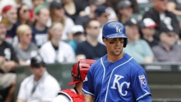 Jun 12, 2016; Chicago, IL, USA; Kansas City Royals left fielder Whit Merrifield (15) scores a run against the Chicago White Sox during the first inning at U.S. Cellular Field. Mandatory Credit: Kamil Krzaczynski-USA TODAY Sports