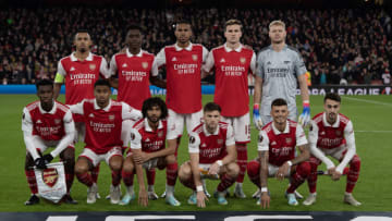 LONDON, ENGLAND - NOVEMBER 03: Arsenal players pose for a team photograph prior to the UEFA Europa League group A match between Arsenal FC and FC Zurich at Emirates Stadium on November 03, 2022 in London, England. (Photo by Visionhaus/Getty Images)
