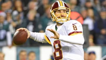 Dec 26, 2015; Philadelphia, PA, USA; Washington Redskins quarterback Kirk Cousins (8) throws a pass against the Philadelphia Eagles at Lincoln Financial Field. The Redskins defeated the Eagles, 38-24. Mandatory Credit: Eric Hartline-USA TODAY Sports