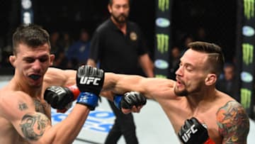 ST. LOUIS, MO - JANUARY 14: (R-L) James Krause punches Alex White in their lightweight bout during the UFC Fight Night event inside the Scottrade Center on January 14, 2018 in St. Louis, Missouri. (Photo by Josh Hedges/Zuffa LLC/Zuffa LLC via Getty Images)