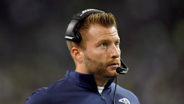 SEATTLE, WASHINGTON - OCTOBER 03: Head coach Sean McVay of the Los Angeles Rams watches a replay on the scoreboard during the game against the Seattle Seahawks at CenturyLink Field on October 03, 2019 in Seattle, Washington. The Seattle Seahawks top the Los Angeles Rams 30-29. (Photo by Alika Jenner/Getty Images)