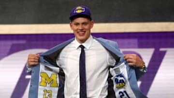 NEW YORK, NY - JUNE 21: Moritz Wagner reacts after being drafted 25th overall by the Los Angeles Lakers during the 2018 NBA Draft at the Barclays Center on June 21, 2018 in the Brooklyn borough of New York City. NOTE TO USER: User expressly acknowledges and agrees that, by downloading and or using this photograph, User is consenting to the terms and conditions of the Getty Images License Agreement. (Photo by Mike Stobe/Getty Images)