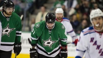 Dec 15, 2016; Dallas, TX, USA; Dallas Stars center Tyler Seguin (91) leaves the ice with an apparent injury during the third period against the New York Rangers at the American Airlines Center. The Rangers shut out the Stars 2-0. Mandatory Credit: Jerome Miron-USA TODAY Sports