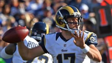 Aug 13, 2016; Los Angeles, CA, USA; Los Angeles Rams quarterback Case Keenum (17) in the first half of the game against the Dallas Cowboys at the Los Angeles Memorial Coliseum. Rams won 28-14. Mandatory Credit: Jayne Kamin-Oncea-USA TODAY Sports