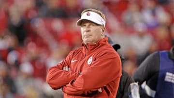 NORMAN, OK - OCTOBER 28: Defensive Coordinator Mike Stoops of the Oklahoma Sooners watches warm ups before the game against the Texas Tech Red Raiders at Gaylord Family Oklahoma Memorial Stadium on October 28, 2017 in Norman, Oklahoma. Oklahoma defeated Texas Tech 49-27. (Photo by Brett Deering/Getty Images)