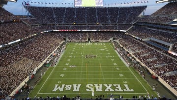 COLLEGE STATION, TX - OCTOBER 03: General view as Mississippi State Bulldogs kicks off to the Texas A