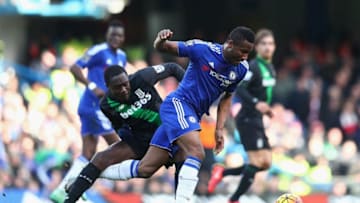 LONDON, ENGLAND - MARCH 05: John Mikel Obi of Chelsea and Giannelli Imbula of Stoke City compete for the ball during the Barclays Premier League match between Chelsea and Stoke City at Stamford Bridge on March 5, 2016 in London, England. (Photo by Clive Mason/Getty Images)