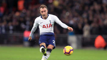 Tottenham Hotspur's Christian Eriksen shoots wide during the Premier League match at Wembley Stadium, London. (Photo by Mike Egerton/PA Images via Getty Images)