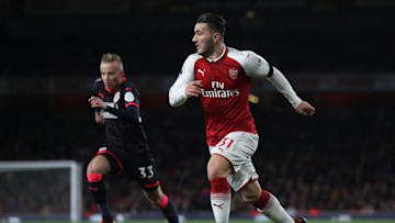 LONDON, ENGLAND - NOVEMBER 29: Sead Kolasinac of Arsenal in action during the Premier League match between Arsenal and Huddersfield Town at Emirates Stadium on November 29, 2017 in London, England. (Photo by Julian Finney/Getty Images)