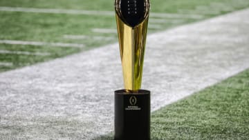 ATLANTA, GA - JANUARY 08: The College Football Playoff National Championship Trophy during the College Football Playoff National Championship Game between the Alabama Crimson Tide and the Georgia Bulldogs on January 8, 2018 at Mercedes-Benz Stadium in Atlanta, GA. (Photo by David Rosenblum/IconSportswire)