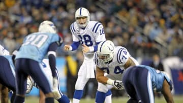 NASHVILLE, TN - DECEMBER 09: Peyton Manning #18 of the Indianapolis Colts gives instructions to his team during the NFL game against the Tennessee Titans at LP Field on December 9, 2010 in Nashville, Tennessee. (Photo by Andy Lyons/Getty Images)