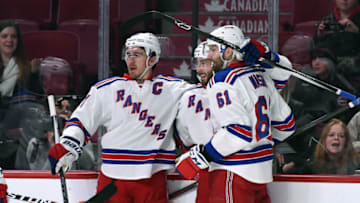 MONTREAL, QC - MARCH 26: Derick Brassard #16 of the New York Rangers celebrates after scoring a goal against the Montreal Canadiens in the NHL game at the Bell Centre on March 26, 2016 in Montreal, Quebec, Canada. (Photo by Francois Lacasse/NHLI via Getty Images)