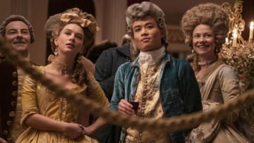 HARLOTS -- Set against the backdrop of 18th century Georgian London, Harlots continues to follow the fortunes of the Wells family. Set a year after the dramatic events of Season 2, Margaret (Samantha Morton) has been sent to America in chains and Lydia Quigley (Lesley Manville) is vanquished and in Bedlam. It seems that the Wells girls can finally free themselves of their motherÕs feud, helped by allies such as Lady Fitz (Liv Tyler). But Charlotte Wells (Jessica Brown-Findlay) soon learns that running a lucrative brothel brings enemies as well as friends, including new pimp in town Isaac Pincher (Alfie Allen). Meanwhile Lydia still finds a way to bite, even in her darkest hour. Lucy (Eloise Smyth) and Fredo (Aiden Chang), shown. (Photo by: Liam Daniel/Hulu)