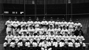 NEW YORK - SEPTEMBER, 1939: Members of the New York Yankees pose for a portrait on September, 1939 prior to the start of the World Series against the Cincinnati Reds at Yankee Stadium in New York, New York. Those pictured include (L to R) (first row) Warren "Buddy" Rosar, Charlie Keller, Spurgeon "Spud" Chandler, Jake Powell, coach Arthur Fletcher, manager Joe McCarthy, coach Earle Combs, coach John Schulte, Red Rolfe, Ellsworth "Babe" Dahlgren, Frank Crosetti, batboy Tim Sullivan, (second row) Irving "Bump" Hadley, Monte Pearson, Marius Russo, Lou Gehrig, George Selkirk, Bill Knickerbocker, trainer Doc Painter, (third row) Bill Dickey, Charles "Red" Ruffing, Joe DiMaggio, Oral Hildebrand, Steve Sundra, Paul Schreiber, Johnny Murphy, Vernon "Lefty" Gomez, Atley Donald, Tom Henrich, Arndt Jorgens. 1939 New York Yankees3901 (Photo by: Kidwiler Collection/Diamond Images/Getty Images)