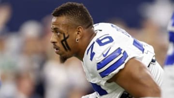 Nov 1, 2015; Arlington, TX, USA; Dallas Cowboys defensive end Greg Hardy (76) before the game against the Seattle Seahawks at AT&T Stadium. Mandatory Credit: Kevin Jairaj-USA TODAY Sports