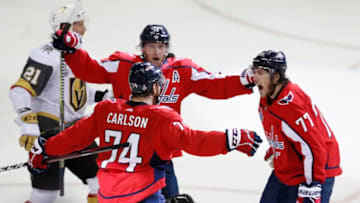 John Carlson, Nicklas Backstrom, T.J. Oshie, Washington Capitals Mandatory Credit: Amber Searls-USA TODAY Sports