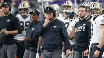 MINNEAPOLIS, MN - JANUARY 14: Head coach Sean Payton of the New Orleans Saints looks on from the sideline against the Minnesota Vikings during the first half of the NFC Divisional Playoff game at U.S. Bank Stadium on January 14, 2018 in Minneapolis, Minnesota. (Photo by Jamie Squire/Getty Images)