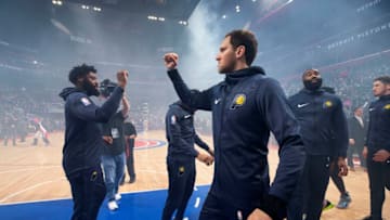 DETROIT, MI - APRIL 3: Bojan Bogdanovic #44 of the Indiana Pacers makes his entrance before the game against the Detroit Pistons on April 3, 2019 at Little Caesars Arena in Detroit, Michigan. NOTE TO USER: User expressly acknowledges and agrees that, by downloading and/or using this photograph, User is consenting to the terms and conditions of the Getty Images License Agreement. Mandatory Copyright Notice: Copyright 2019 NBAE (Photo by Brian Sevald/NBAE via Getty Images)
