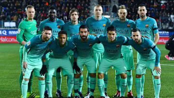 EIBAR, SPAIN - JANUARY 22: FC Barcelona pose for a team picture prior to kick-off during the La Liga match between SD Eibar and FC Barcelona at Ipurua stadium on January 22, 2017 in Eibar, Spain. (Photo by David Ramos/Getty Images)