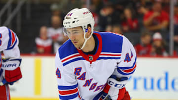 NEWARK, NJ - APRIL 03: New York Rangers defenseman Neal Pionk (44) skates during the first period of the National Hockey League Game between the New Jersey Devils and the New York Rangers on April 3, 2018, at the Prudential Center in Newark, NJ. (Photo by Rich Graessle/Icon Sportswire via Getty Images)