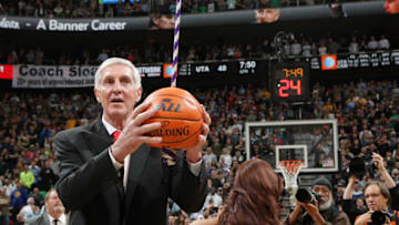 SALT LAKE CITY, UT - JANUARY 31: Former head coach of the Utah Jazz, Jerry Sloan pulls the ceremonial cord to have his jersey retired during the half time break of the Utah Jazz and Golden State Warriors game at EnergySolutions Arena on January 31, 2014 in Salt Lake City, Utah. NOTE TO USER: User expressly acknowledges and agrees that, by downloading and or using this Photograph, User is consenting to the terms and conditions of the Getty Images License Agreement. Mandatory Copyright Notice: Copyright 2014 NBAE (Photo by Melissa Majchrzak/NBAE via Getty Images)