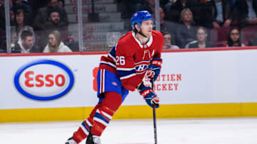 MONTREAL, QC - NOVEMBER 28: Jeff Petry (26) of the Montreal Canadiens skates with the puck during the second period of the NHL game between the New Jersey Devils and the Montreal Canadiens on November 28, 2019, at the Bell Centre in Montreal, QC (Photo by Vincent Ethier/Icon Sportswire via Getty Images)